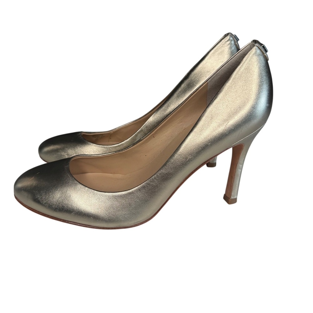 Ivanka Trump Womens Metallic Gold Leather Round Toe Stiletto Pumps Heel Size 9M